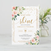 Boho blush rosa Blütengoldrahmen aufsteigen und gl Einladung (Stehend Vorderseite)