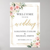Boho blush rosa Blütenhochzeit Begrüßungszeichen Poster (Vorne)