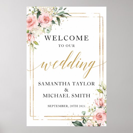 Boho blush rosa Blütenhochzeit Begrüßungszeichen Poster (Vorne)