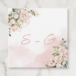 Boho blush rosa Blütenhochzeit Initialen Monogramm Geschenkanhänger