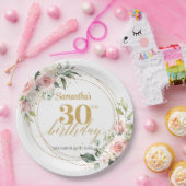 Boho Blush Rosa Blütenröschchen Eukalyptus Gold 30 Pappteller (Party)