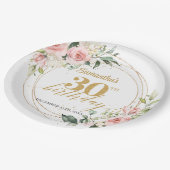 Boho Blush Rosa Blütenröschchen Eukalyptus Gold 30 Pappteller (Schrägansicht)