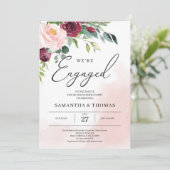 Boho blush rosa bordeauxrote Blumengrün Einladung (Stehend Vorderseite)