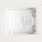 Boho Blush Rosa Eukalyptusgold Hochzeit Wandteppich (Vorderseite (Horizontal))