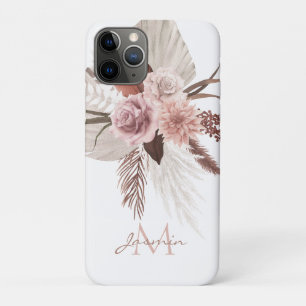 Boho Blush Rosa Pampasgras Florales Monogramm Case-Mate iPhone Hülle
