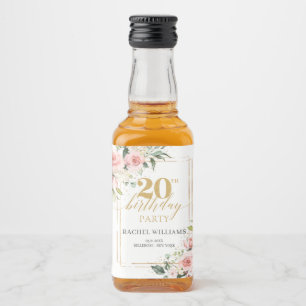 Boho blush rosa Rosen Gold Glitzer 20. Geburtstag Alkoholflaschenetikett