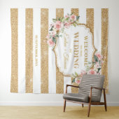 Boho Blush rosa Rosen Goldstreifen Glitzer Streife Wandteppich (Beispiel (Horizontal))