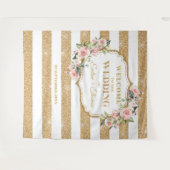 Boho Blush rosa Rosen Goldstreifen Glitzer Streife Wandteppich (Vorderseite (Horizontal))