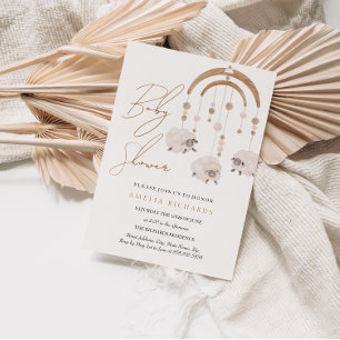 Boho Blush Rosa Schaf Mobile Baby Shower Einladung