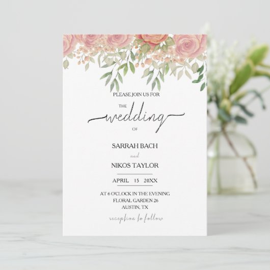 Boho Blush Rose Einladung (Stehend Vorderseite)