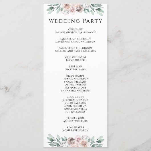 Boho Blush Rose Floral Wedding Program Programm (Rückseite)