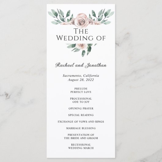 Boho Blush Rose Floral Wedding Program Programm (Vorderseite)