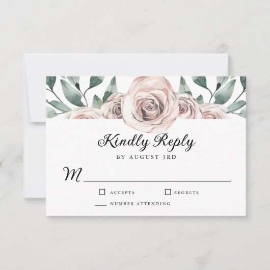 Boho Blush Rose Floral Wedding RSVP (Vorderseite)