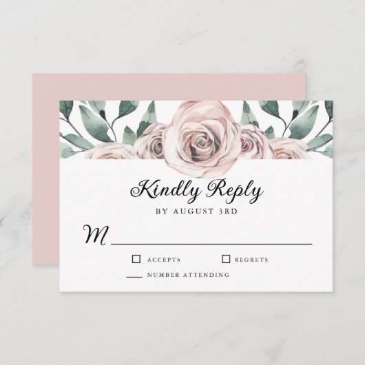 Boho Blush Rose Floral Wedding RSVP (Vorne/Hinten)