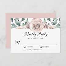 Boho Blush Rose Floral Wedding RSVP