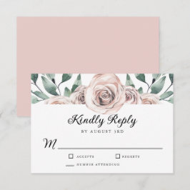 Boho Blush Rose Floral Wedding RSVP Karte