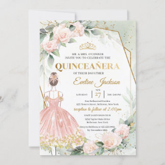 Boho blush Rose Goldrahmen Knöchel Quinceanera Einladung