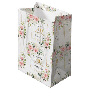 Boho blush Rose Grün Gold 40. Geburtstag Geschenkt Mittlere Geschenktüte