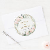 Boho blush Rose Grüngoldrahmen Hochzeitsaufkleber Runder Aufkleber (Umschlag)