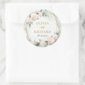 Boho blush Rose Grüngoldrahmen Hochzeitsaufkleber Runder Aufkleber (Tasche)