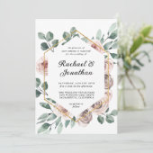 Boho Blush-Rose mit geometrischem Rahmen Einladung (Stehend Vorderseite)