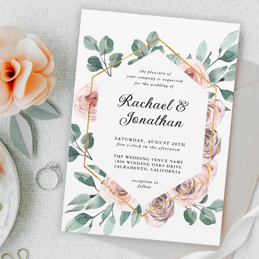 Boho Blush-Rose mit geometrischem Rahmen Einladung