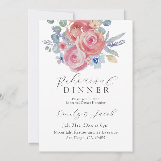 Boho Blush Rose Rehearsal Dinner  Einladung (Vorderseite)