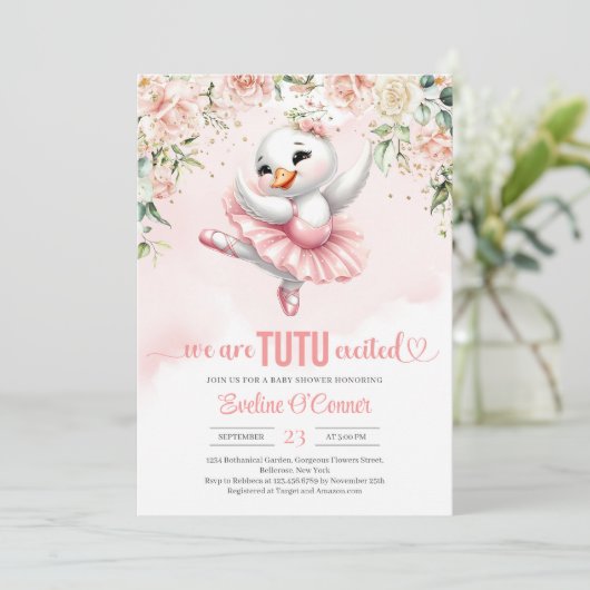 Boho blush Rose Swan tutu ballerina rosa Kleid Einladung (Stehend Vorderseite)