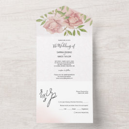 Boho Blush Rose Wasserfarbe Handgestrichen All In One Einladung