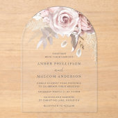 Boho-Blush-Rosen-Bogen-Hochzeit Acryleinladungen (Vorderseite)