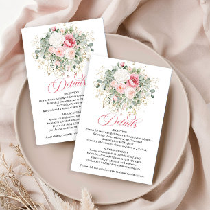 Boho-Blush-Rosen-Grün-Hochzeits-Detailkarte Begleitkarte