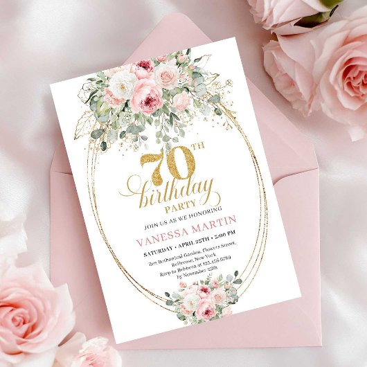 Boho Blush Roses 70th Birthday Invitation Einladung