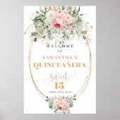Boho Blush Roses Greenery 15th Welcome Poster (Vorne)