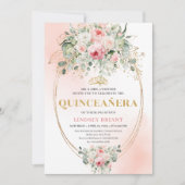 Boho Blush Roses Greenery Quinceañera Invitation Einladung (Vorderseite)