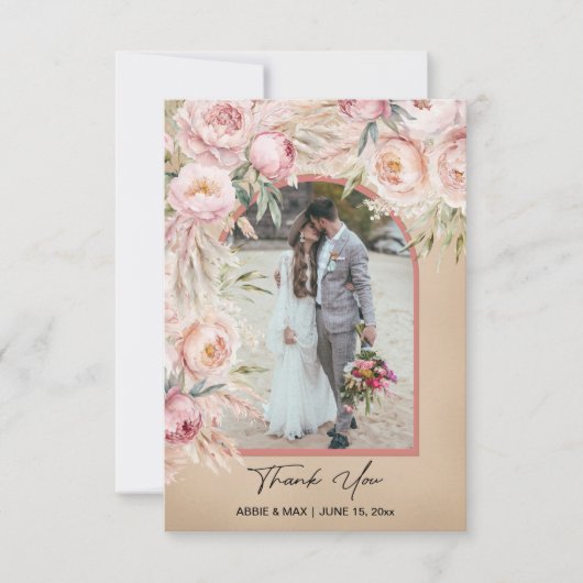 Boho Blush Terracotta Arch Foto Monogram Wedding Dankeskarte (Vorderseite)
