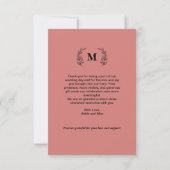 Boho Blush Terracotta Arch Foto Monogram Wedding Dankeskarte (Rückseite)