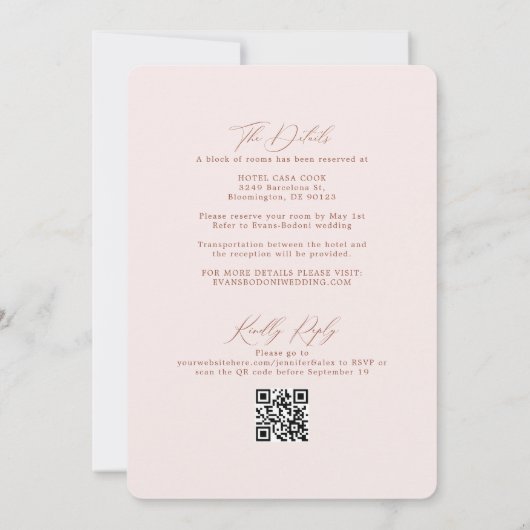 Boho Blush Terracotta mit UAWG QR Code Wedding Einladung (Rückseite)