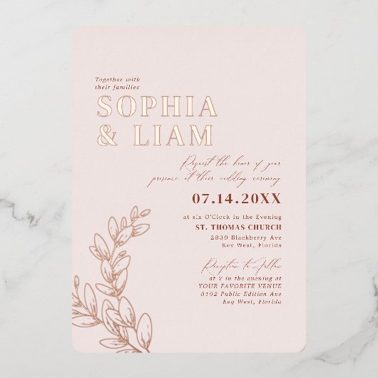 Boho Blush Terracotta mit UAWG QR Code Wedding Folieneinladung (Vorderseite)