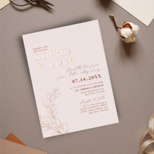 Boho-Blush-Terrakotta-Hochzeit mit RSVP-QR-Code-Ei Folieneinladung