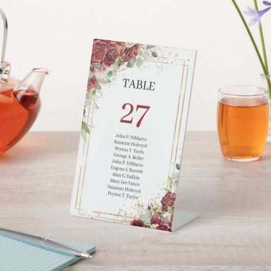 Boho blush und burgundy Rose Gold Tischnummer Sockelschild (In SItu)