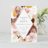 Boho Blush und Rose Pampas Save the Date Einladung (Stehend Vorderseite)