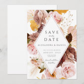 Boho Blush und Rose Pampas Save the Date Einladung (Vorne/Hinten)