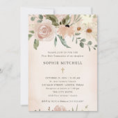 Boho Blush Wasserfarbe Blume Erste Heilige Kommune Einladung (Vorderseite)