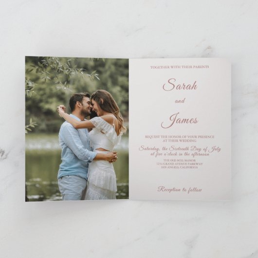 Boho Blush Wasserfarbe Blume Pampas Grass Wedding Einladung (Innenseite)