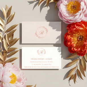 Boho Blush Wasserfarben Wappen Wreath Monogramm Visitenkarte