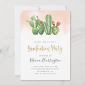 Boho Blush Watercolor & Cactus Graduation Party Einladung (Vorderseite)