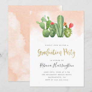 Boho Blush Watercolor & Cactus Graduation Party Einladung