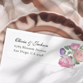 Boho Blush Watercolor Floral Wedding Address 