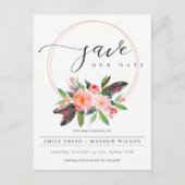 BOHO BLUSH WREATH FLORAL LAND SAVE THE DATE ANKÜNDIGUNGSPOSTKARTE (Vorderseite)
