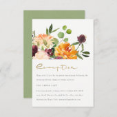 Boho Blush Yellow Orange Bloral Bunch Empfang Begleitkarte (Vorne/Hinten)